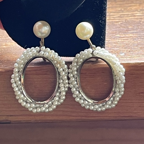 Vintage earrings pearl dangle clips - Picture 2 of 5